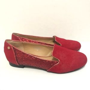 IMAN Dereon Red Glitter Holiday Calf Hair Flats—6